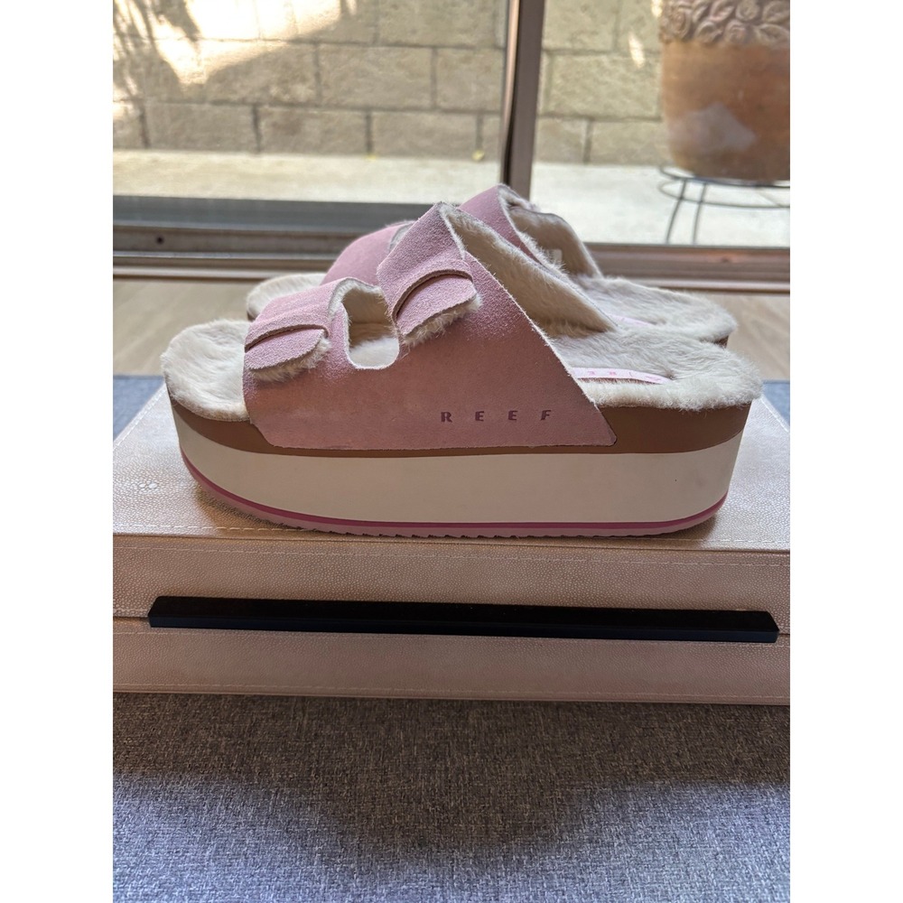 Reef Ojai Ciara Pink Suede Faux Shearling Platform Slide Sandals CJ7696 7 - Picture 2 of 9